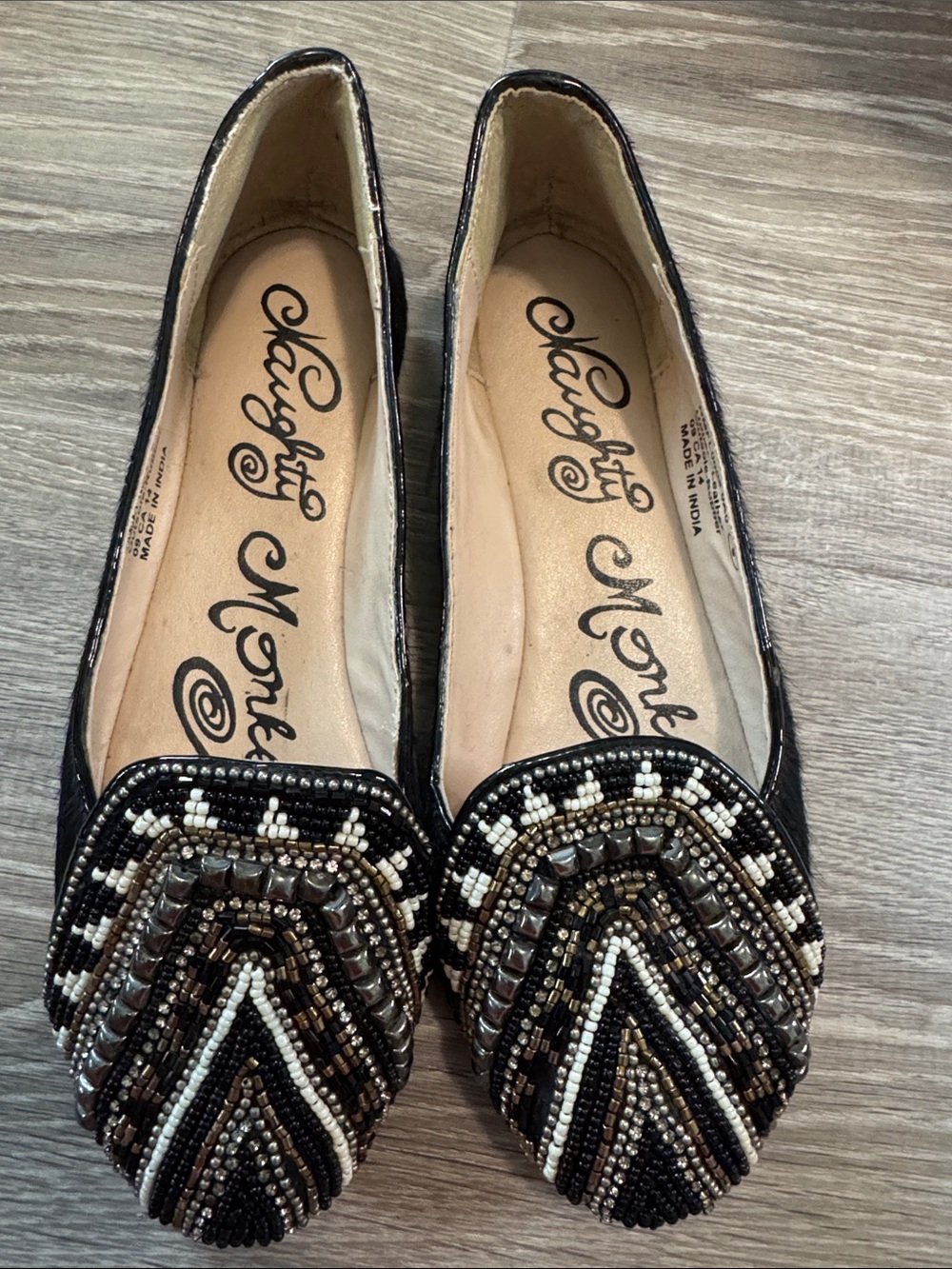 naughty monkey Black & White Beaded Chevron Flats